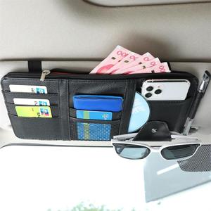 Organisateur de rangement d'accessoires intérieurs et de poche pour visière de voiture avec cuir multi-poches - Product Image 2