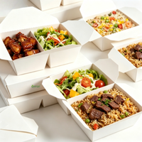Boîte à lunch jetable en papier, compartimentée, avec revêtement PE anti-graisse, pliable, pour plats à emporter, bento, salades, poulet frit, repas légers, street food, pique-nique