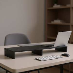 Supporto per Monitor in Legno Ingegnerizzato Rovere Nero 100x27x10 cm - Braccio Porta Monitor Elegante - Product Image 2