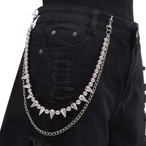 Studded Pant <b>Chain</b> Double Layer Spike Beaded Silver Zinc Alloy Hip Hop Waist <b>Chain</b> Daily Wear Accessory - Product Image 5