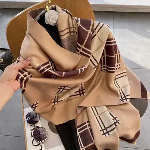 Best Sell New Plaid Pattern Pashmina Scarves For Women Fashion Striped Cashmere Scarf Winter Warm Thick Double Sided Shawl Stole