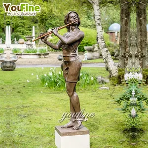 フルートを弾く女性像ブロンズガーデン彫刻フィギュア