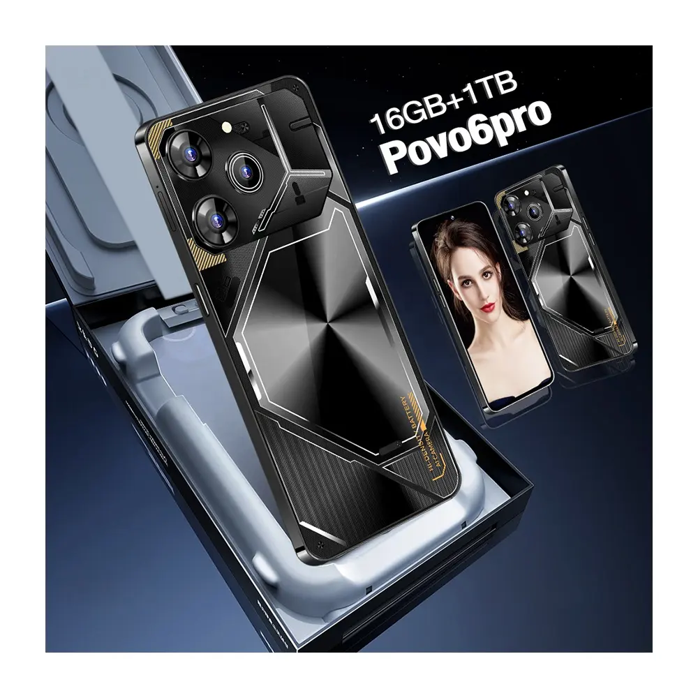 Hoge Kwaliteit Groothandel 7.3hd Inch Povo6pro Mobiele Telefoons Techno 5G De Smartphones Nieuwste 6G Mobiele Telefoon