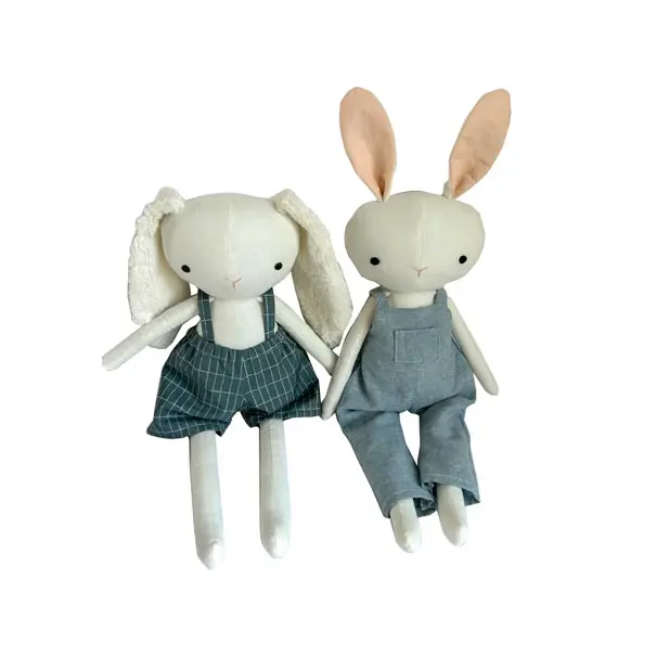 Tecido de algodão artesanal Stuffed Rabbit Rag boneca coelho recheado artesanato brinquedos macios coelho menina presente decoração home presente aniversário