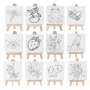 Panwenbo Kids Pre Drawn Mini Canvas and Easel Set Desktop Wooden Easel Canvas for Children Table <strong>Drawing</strong> - Product Image 1