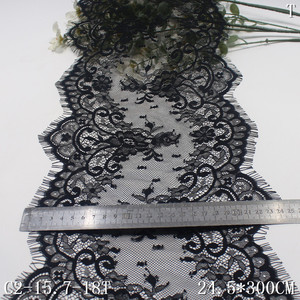Personalized Wholesale Price 24CM Wide <strong>Soft</strong> Chantilly <strong>Lace</strong> <strong>Fabric</strong> Beautiful Black French Eyelash <strong>Lace</strong> <strong>Fabric</strong> for Women Dress - Product Image 2