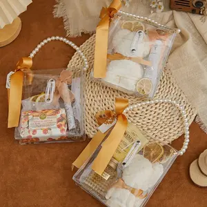 Sacs fourre-tout avec poignée en perle, sac cadeau en PVC transparent pour invités de mariage, sac d'emballage de ruban papillon, boîte à bonbons