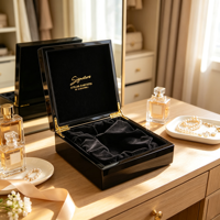 Boîte à parfum en bois brillant avec incrustation de nacre, doublure en velours, charnière dorée, logo personnalisé pour l'emballage de parfums et les cadeaux cosmétiques