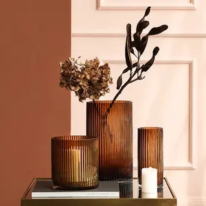 Bán Chạy Nhất Thanh Lịch Thời Trang Xi Lanh Thủy Tinh Flower Vase Trang Trí Đám Cưới Bảng Amber Glass Vase