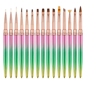Lot de 15 pinceaux à ongles en métal arc-en-ciel, poils en nylon, multifonctionnels, plats, ovales, angulaires, pour gel acrylique 3D, salon et manucure DIY - Product Image 1