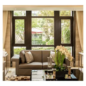 뜨거운 판매 더블 트리플 프로스팅 글레이징 회색 프레임이있는 집과 부엌을위한 알루미늄 여닫이 창
