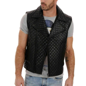 Men's Black <b>Leather</b> <b>Vest</b> Turn-down Collar Zipper Closure Solid Color Regular Fit Outer Wear - Product Image 5