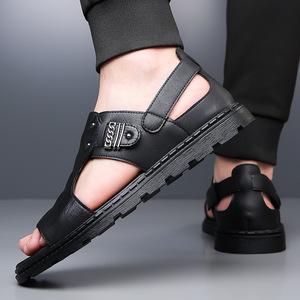 <b>Flat</b> <b>Sandals</b> Open Toe Pu Upper Rubber Outsole Anti Slip Casual Men's Summer Shoes Embossed Logo - Product Image 3