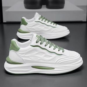 Zapatillas deportivas casuales para hombre, de malla blanca, con cordones, punta redonda, transpirables, con suela gruesa, estilo para caminar. - Product Image 2