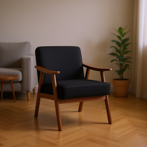 Sillón de Estilo Moderno de Mediados de Siglo, Diseño de Respaldo Alto, Tapicería Negra, Muebles para Sala de Estar - Product Image 2