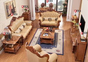Juego de Sofás de Cuero Europeo de Lujo 1+2+3, Diseño Retro de Piel de Vacuno de Primera Calidad para Sala de Estar de Villa Americana de Madera Maciza, Venta al Por Mayor - Product Image 6