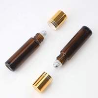 Flacon roll-on vide en verre ambré pour huile de parfum 10 ml avec bouchon doré, diffuseur, nettoyant visage, crème pour le visage, écologique, haute qualité