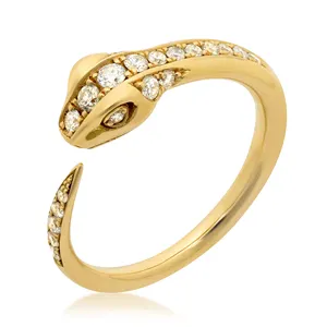 AAAAA Gemnel 925 prata banhado a ouro pave clear white zircon banda cobra anel aberto ajustável