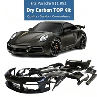 Kit carrosserie en fibre de carbone sèche style TOP pour Porsche 911 992 modifiée (facelift) : lèvre de pare-chocs avant, jupes latérales, aileron arrière