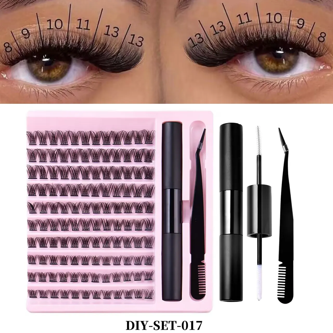 new hot selling eyelashes Private Label DIY Lashes Kit Wholesale Curved Pre-Cut Cluster DIY Eyelash Extension Kit