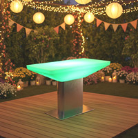 Table Basse Extérieure LED Lumineuse en Verre et Métal, Design Moderne, Étanche, Idéale pour les Fêtes - Vente en Gros