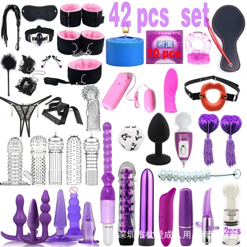 Sexspielzeug 42 Stück Set Bondage Ausrüstung Sexspielzeug für Frau Anal Plug Plüsch Handschellen springen AV Vibratoren sexy Spielzeug für Frauen