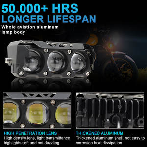 Feux antibrouillard pour moto super lumineux à 3 lentilles, 30 W, 12 V, jaunes et blancs, projecteur auxiliaire LED, mini phare de conduite - Product Image 5