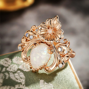 Anello da donna con motivo floreale, stile naturale, micro incastonatura, effetto opale, elegante accessorio gioiello di tendenza - Product Image 2