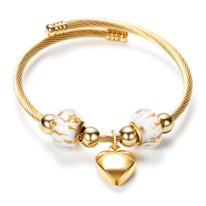 Bracelet en acier inoxydable en forme de cœur, 7 mm, ouvrable, avec perles de coquillages, bijoux unisexes, cadeau - Product Image 1