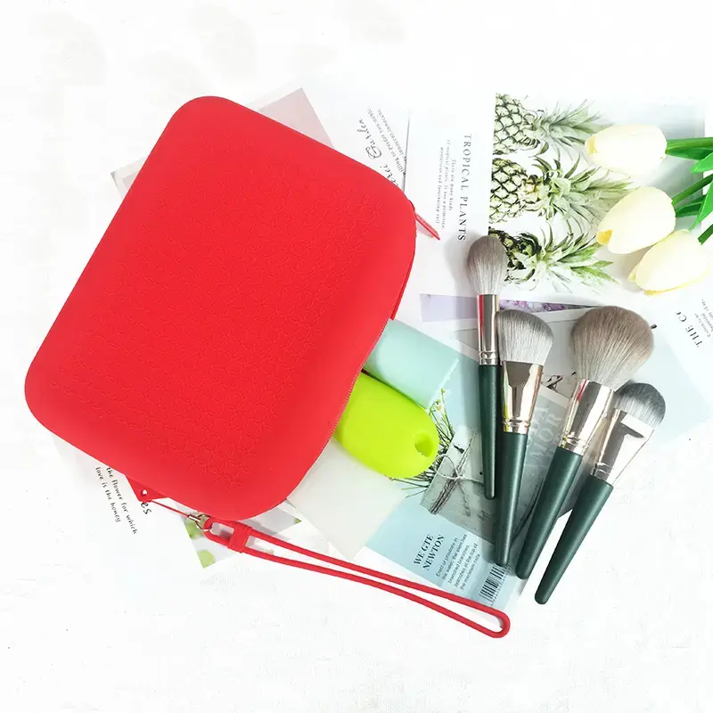 Manufacturer of Make Up Bag Silicone Beauty Red Square Cosmetic Case For Women Larger Size Girls Makeup Organizer Red Bags