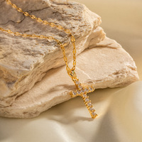 Collier de luxe en acier inoxydable étanche avec pendentif chrétien en pierres précieuses, plaqué or 18 carats, pendentif croix diamant