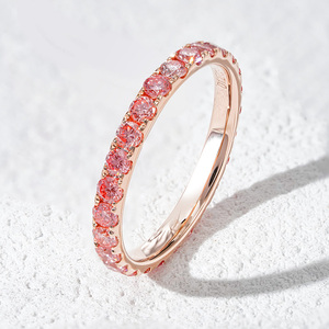 Anillo de Moda con Piedra Rosa, Oro Sólido de 10K, Diamante Rosa de 2.3mm Cultivado en Laboratorio, Anillo de Eternidad Completo, Alianza de Boda para Mujer - Product Image 3