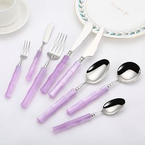 Vaisselle de luxe réutilisable, couteau, fourchette, cuillère modernes en acier inoxydable, ensembles d'ustensiles avec manche en acrylique pour hôtels et fêtes - Product Image 3