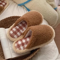 XIXITIAO Pantoufles en fourrure à carreaux colorés pour femmes, pantoufles d'intérieur chaudes en peluche pour l'hiver, pantoufles fermées antidérapantes