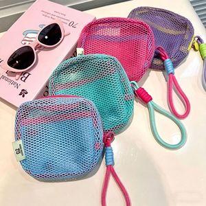 Colorful Mesh Toiletry Bag Square Zipper Closure Large Capacity Portable Travel Storage <b>Pouch</b> Nylon Fabric Hollow Design - Product Image 1