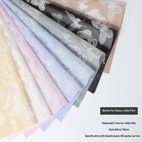 Kertas Pembungkus Bunga Motif Kupu-kupu Jelly Film Semi Transparan Frosted Tahan Air Grosir