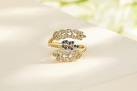 Bague en feuille de filigrane plaquée or en laiton avec CZ AAA, bijoux de mode en gros pour femmes, fournisseur de bijoux HD