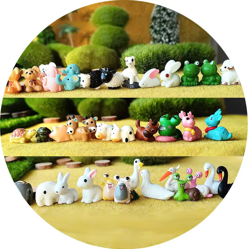 Yapay minyatür hayvanlar reçine el sanatları peri bahçe figürleri aksesuarları, ev Mini bahçe dekor plastik DIY Dollhouse kiti