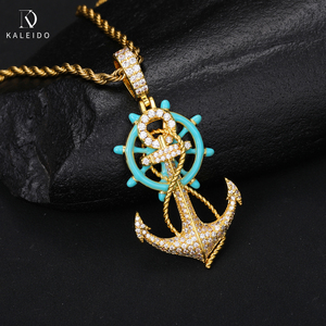 Kaleido เครื่องประดับฮิปฮอปเรืองแสงในชุดสีดำจี้สมอเรือประดับเพชรรูปหางเสือสำหรับผู้ชายจี้ทองขาวชุบ - Product Image 2