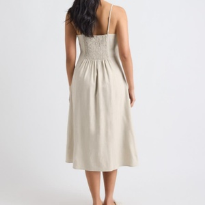 Sleeveless Bohemian Linen-Blend Midi <b>Dress</b> Square Neck Casual Elastic Waist Woven Solid <b>Pattern</b> Eco-Friendly for All Seasons - Product Image 2