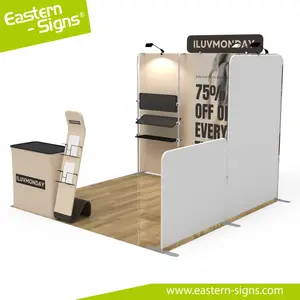 Cabina moderna de 10x10 con estantes para exhibición de Feria Comercial portátil al mejor precio de configuración rápida