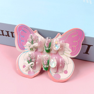 Qianya Garden Girl Bow Blush Press on Nails <span class=keywords><strong>pour</strong></span> les adolescents de 10 à 16 ans-<span class=keywords><strong>Faux</strong></span> ongles en strass faits à la main 10 PCS Set, Floral Nail Art - Product Image 4