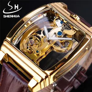 SHENHUA lüks marka İzle erkekler altın köprü Timepiece İskelet otomatik mekanik kol saatleri tourbillon koleksiyonu saat