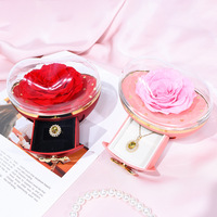 Boîte cadeau créative en forme de cœur avec rose éternelle et tiroir à bijoux dissimulé, boîte à bague de fiançailles de luxe légère pour la Saint-Valentin