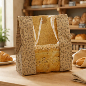 Bolsa de Papel Kraft Impresa Personalizada para Pan con Ventana Transparente, Bolsa de Papel para Panadería SOS, Impermeable, para Envasado de Alimentos - Product Image 4