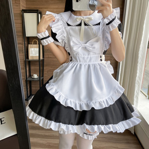 Maid Outfit With Bow Tie Black Polyester Anime Cosplay Costume Spring 2022 Plus Size Role Play - Product Image 3