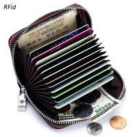 Sarung kartu kulit asli multifungsi, dompet koin tempat kartu banyak Slot kartu Rfid Anti Maling