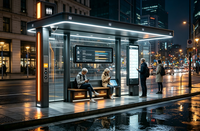 Abri de bus en acier galvanisé avec panneau publicitaire lumineux LED, banc extérieur intelligent pour station d'attente de transport public