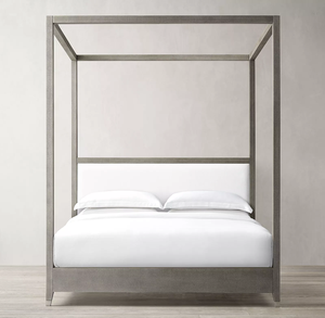 Lit à baldaquin en bois massif de style américain RH personnalisé Rhoohill, chambre à coucher moderne, cuir gaufré shagreen, lit queen-size fait à la main pour hôtel - Product Image 1