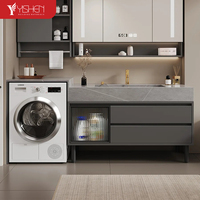 Meilleur prix moderne en pierre frittée mur armoire à linge ensemble étanche salle de bain vanités comptoir évier pour Machine à laver